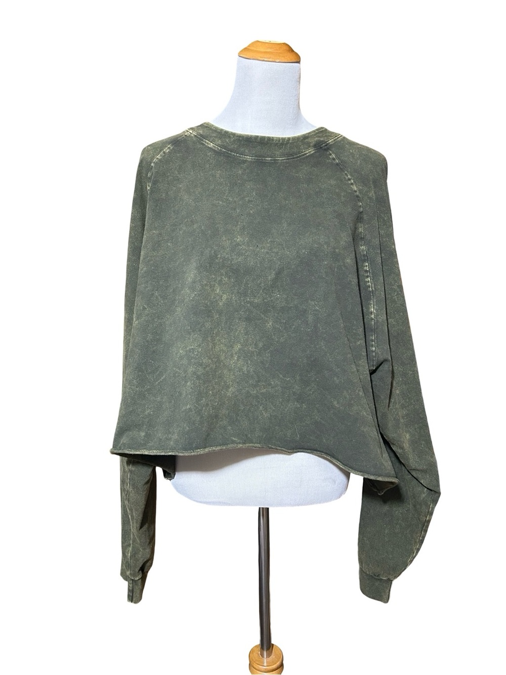 Washed Olive Green Cropped Sweatshirt